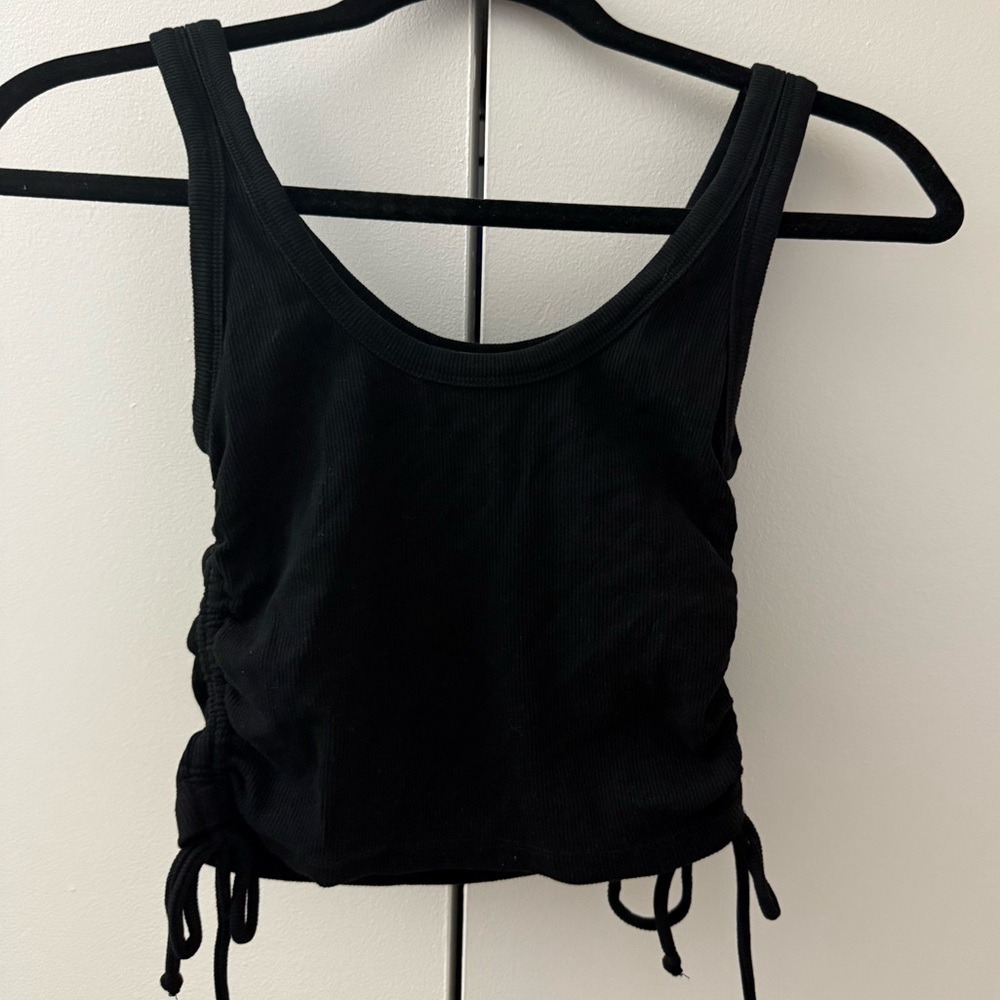 Zara Black Ruched Side Tank Top - Women's Sleeveless Crop